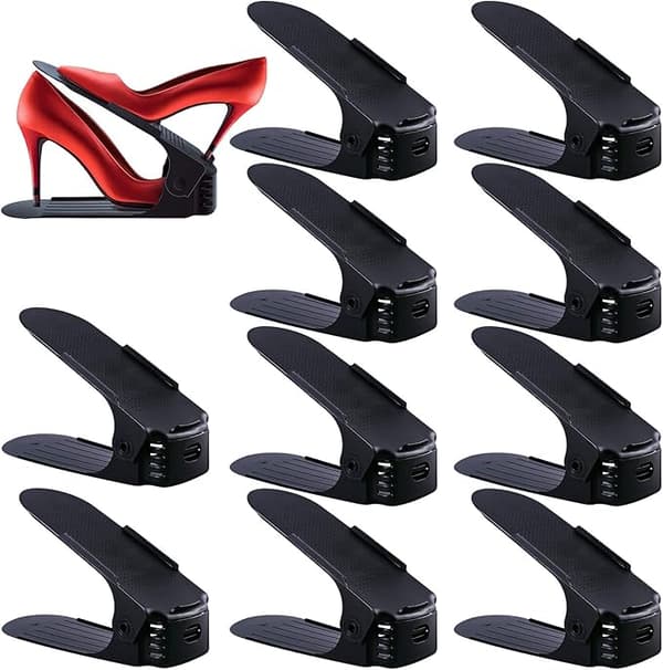10-pakning justerbar skohylle, stablebare sko, skooppbevaring, plassbesparende