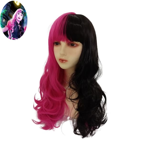 Elf High School Blodsugande Alv Dracula Cosplay Peruk Rosa Svart Lockigt Hår