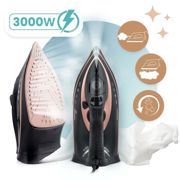 Dampstrykejern 3000W, Keramisk strykesåle, Vertikal damp