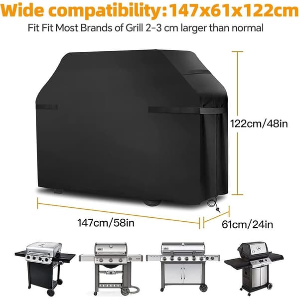 Grillöverdrag 147x122x61 cm, Vattentätt Allväders BBQ-överdrag för Weber, Char Broil, Brinkmann