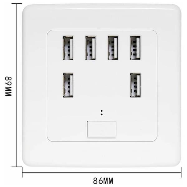 Universelt USB-vægstik, 6 indbyggede porte, 220V 4A lade-panel, hurtigopladning