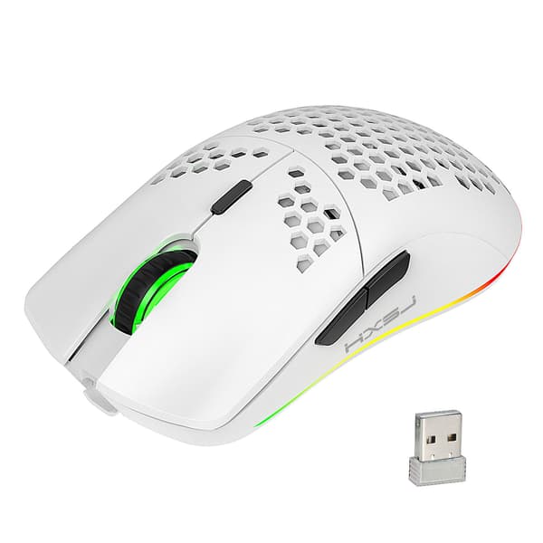 SSRGV Lightweight Wireless Gaming Mouse, Rechargeable Computer Mouse with Honeycomb Shell, LED Light, 4 Adjustable DPI, 2.4GHz