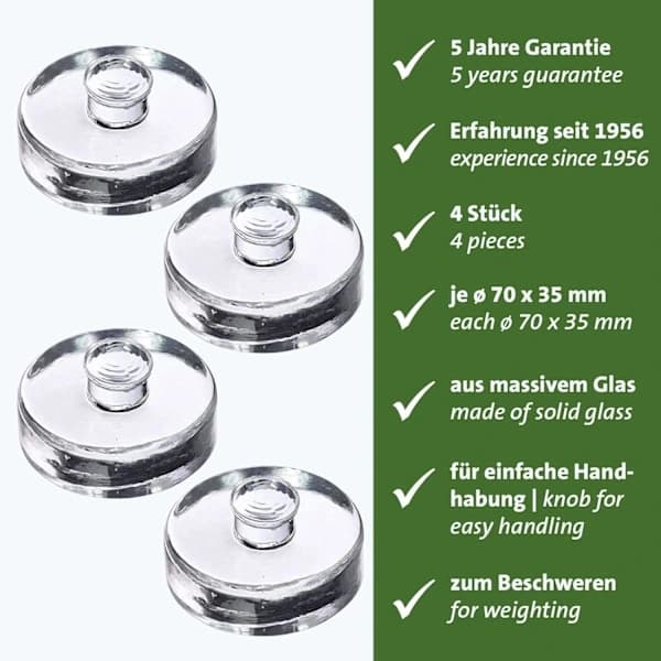 Fermenteringsvikt - Glasviktsset med 4 vikter för fermentering, fermenteringstillbehör - glas, Ø 7 cm, 4-pack