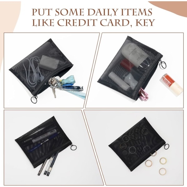 4 stk. Mini Lynlås Toiletartikler Organizer Mesh Taske, Sort Nylon Vandtæt Lille Håndtaske Kosmetik
