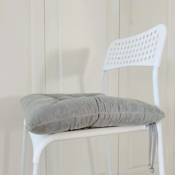 4-paknings stolputer med bånd for spisestoler, kontorstoler, trekk 100% polyester, maskinvaskbar, lysegrå