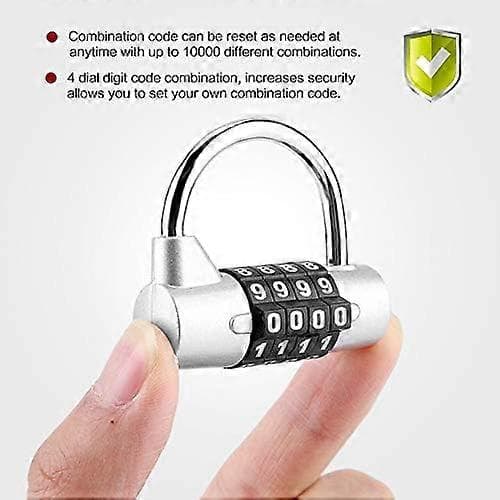 4-digit combination padlock, zinc alloy, silver, for lockers, gym, school, suitcase