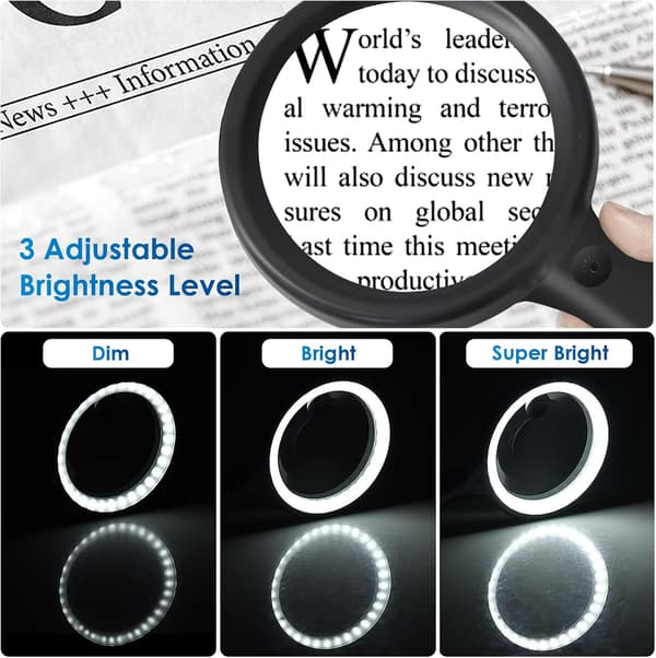 Lukusuurennuslasi 60X 30X 33 LED-valolla, USB-ladattava, 3 valotilaa