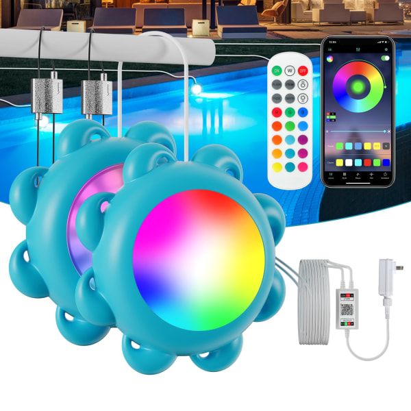 LED-poollampor, nedsänkbara LED-poollampor för inground-pooler Vattentäta IP68, med APP-kontroll 12W RGB-färgväxlande poollampa Musiksynkronisering UK Plug