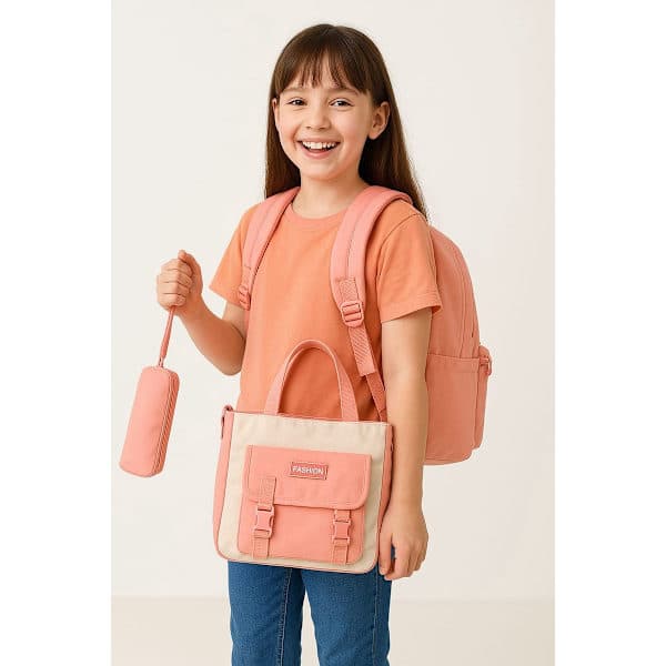 Four-piece Waterproof School Backpack Set - Includes Lunch Bag, Shoulder Bag, and Pencil Case - Pink