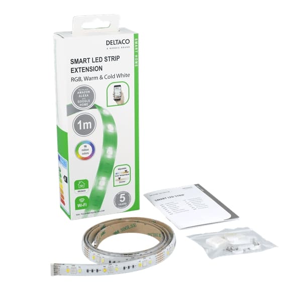 Deltaco Smart Home LED-stripe forlengelse, 1m, RGB, 2700K-6500K - Hvit