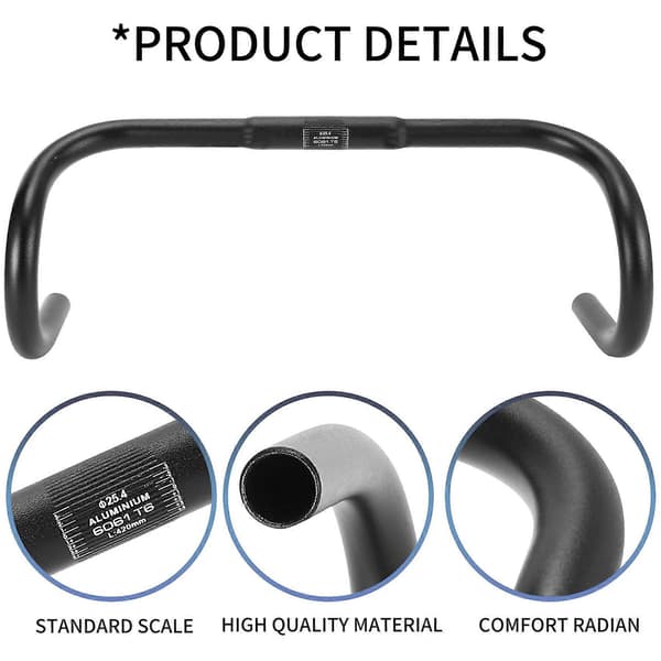 Racercykelstyr Dropbar 25,4x420mm Sort Aluminium