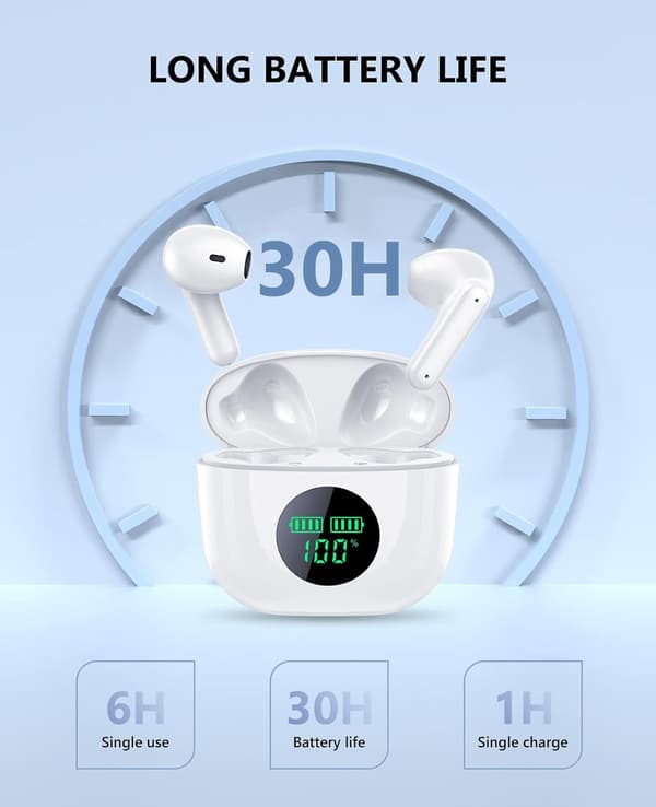 Ekte trådløse ørepropper, Bluetooth 5.2 in-ear-hodetelefoner, 32H spilletid
