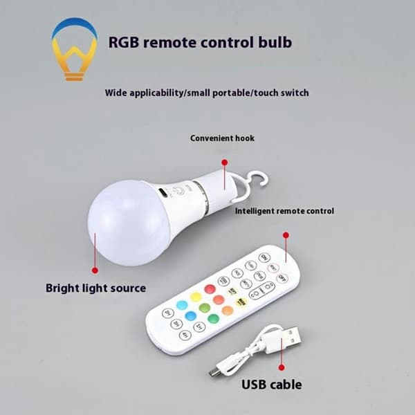E27 RGB Rechargeable Light Bulb Remote Control Timer Dimmable 2700 - 6500K Vit white