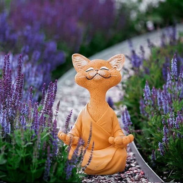 Zen Kattstaty Harts Dekorationsfigur Trädgård (Orange)
