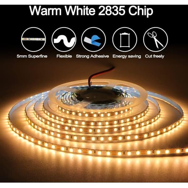 12V LED-strip 5m Varmvit 3000K IP65 600LEDs för sovrum köksdekoration