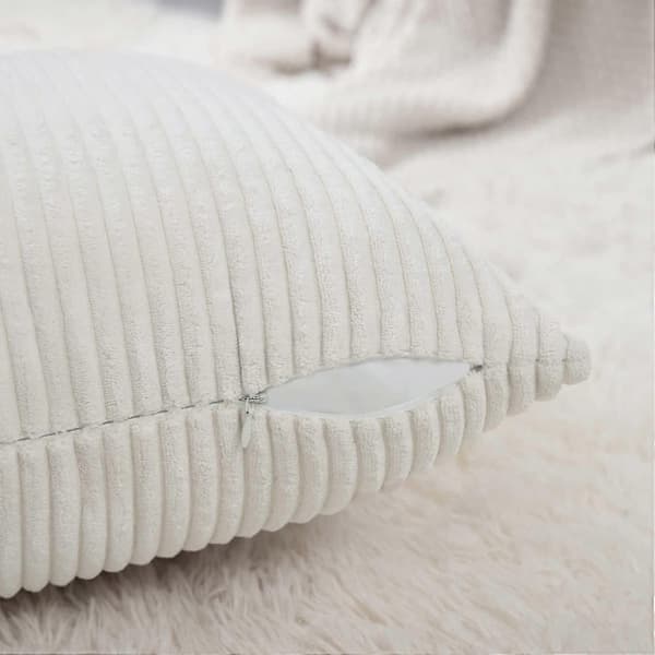 White Decorative Throw Pillow Covers Set 40x40 cm, Soft and Comfortable Ribbed Pillow Case, 2-Pack, Striped Decoration