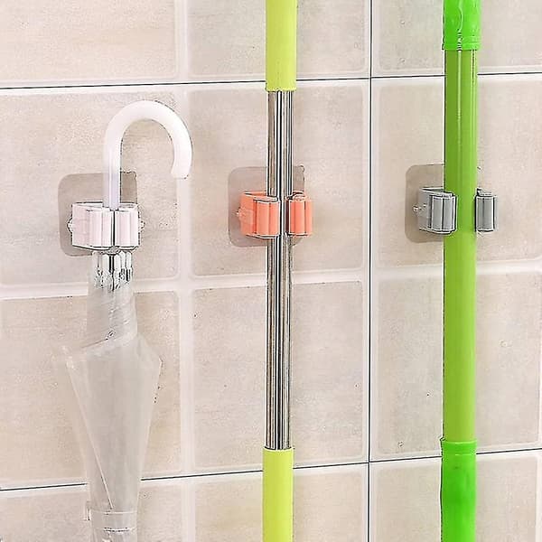 Mopping Holder, Self-Adhesive Wall Mounted Storage Rack Hanger for Bathroom Kitchen Office Wardrobe Garden