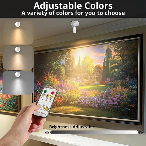USB LED-väggspotlight med fjärrkontroll - 3 dimbara färgtemperaturer - Inomhus accentbelysning för bilder och väggkonst - Vit Wit