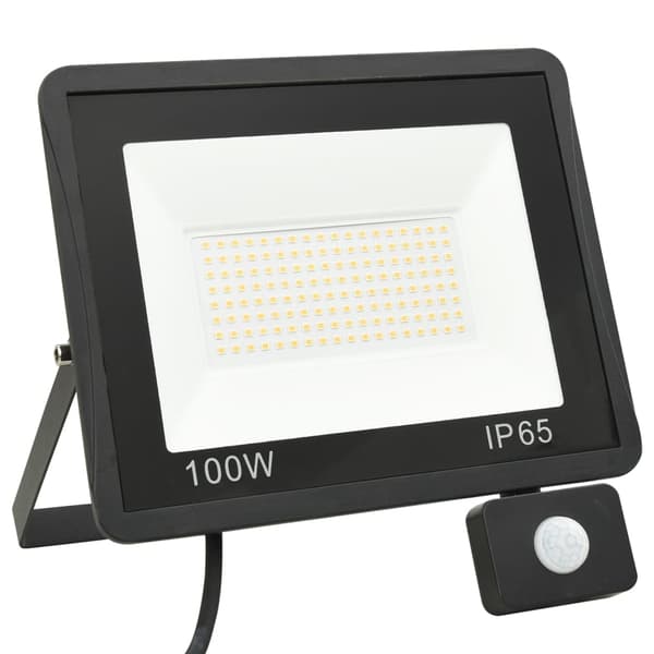 vidaXL Flomlys med sensor 100 W LED varmhvit Svart black