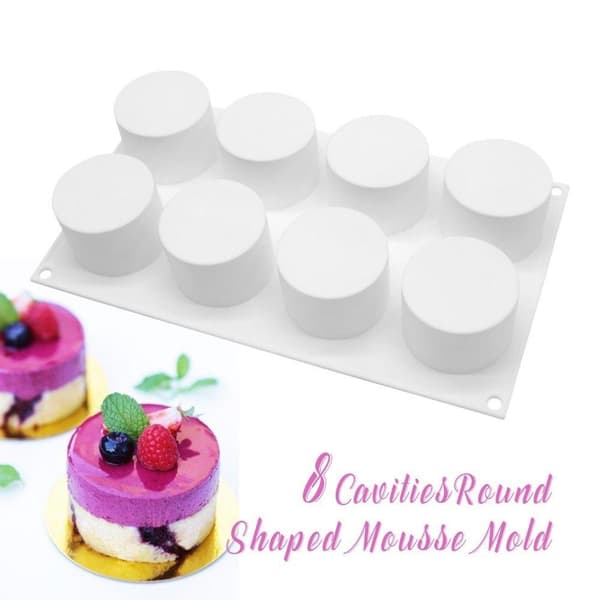 Mousseform Sylindere 8 stk Runde Silikonform Bakeform Sjokoladeform Vit white