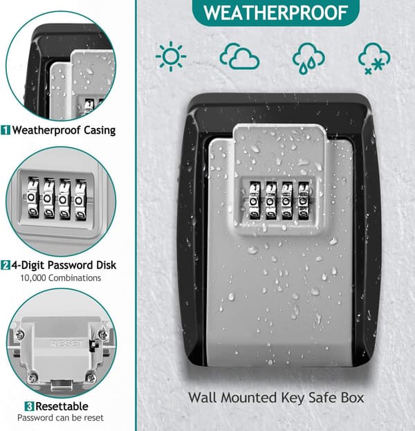 Waterproof Coded Key Box Outdoor Secure Key Box Wall Mounted Key