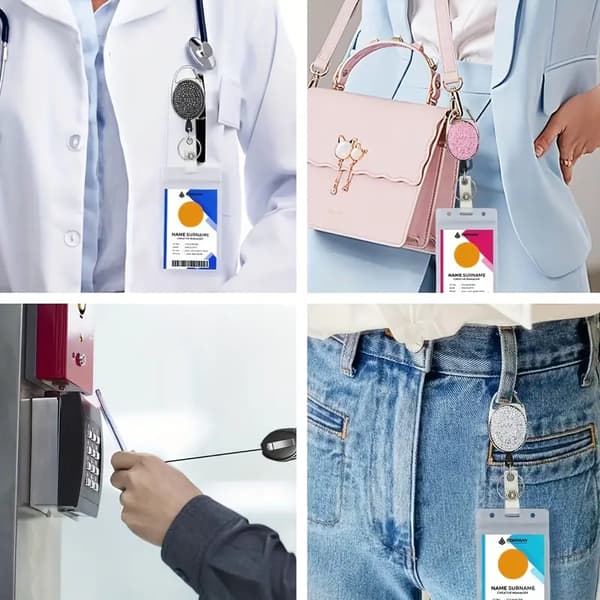 Uttrekkbar merkeholder med karabinkrok, robust med bling-strass karabinkrok og ring, regnbuefarge