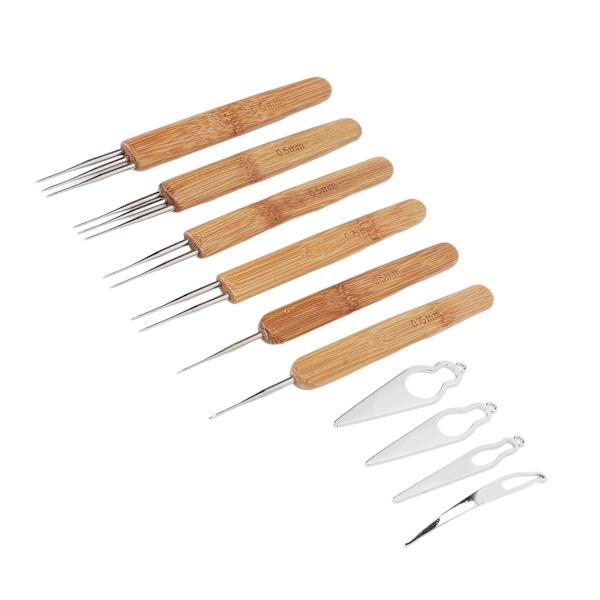 10 st Dreadlocks Verktygsset Legering Bambu Virknål Dreadlocks Nålar Kit för Hårstyling Silver 0.5