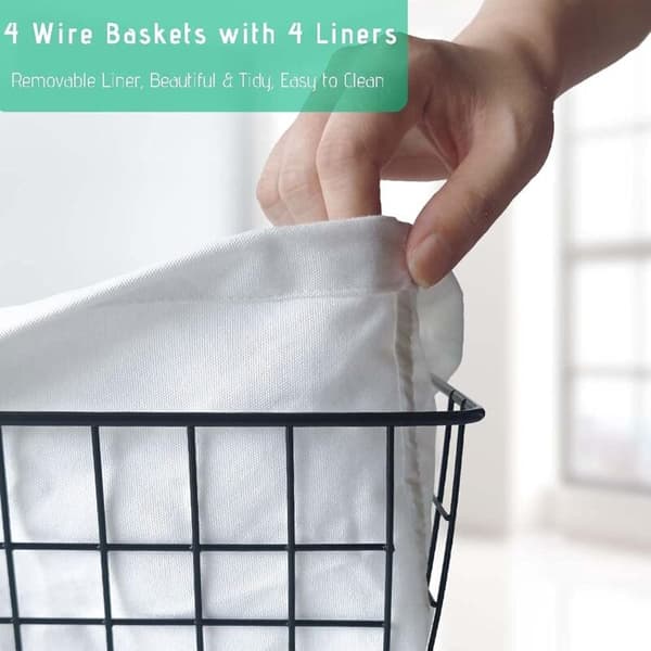 Wire basket with liner, 1-pack wire baskets for storage, storage basket for kitchen cabinet A