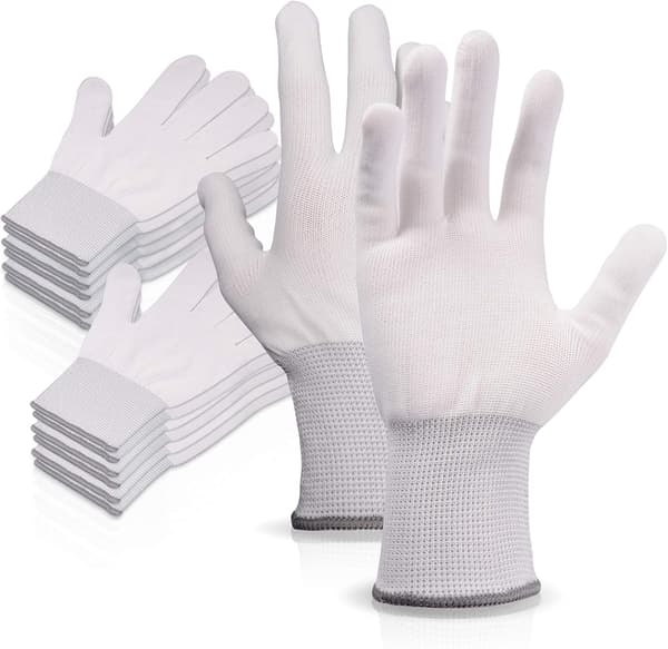 6 par hvite nylon arbeidshansker, sømløse sklisikre passformhansker