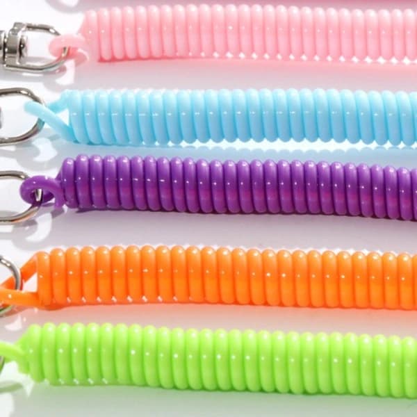 Infällbar nyckelring spiral clip-on ring stretchig elastisk spiralfjäder nyckelkedja 6st 6pcs