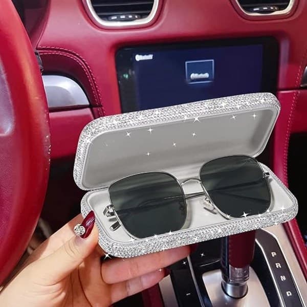 Eyeglass Case, Bling Crystal Rhinestone Sunglasses Holder Hard Shell Protective Large Case Storage Box for Glasses Sunglasses