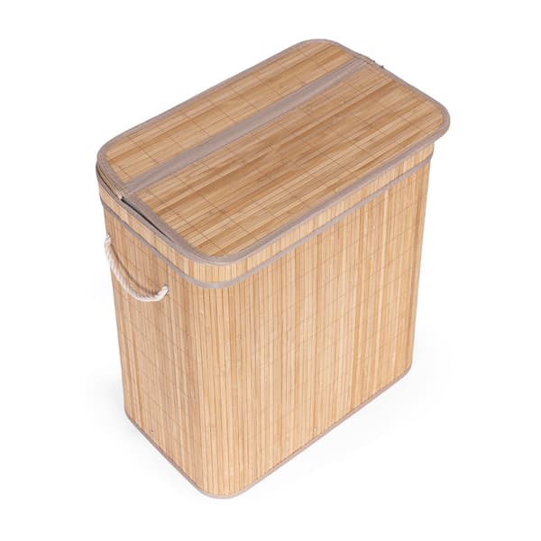 Tvättkorg i bambu, 100 liter, 2 fack, lock