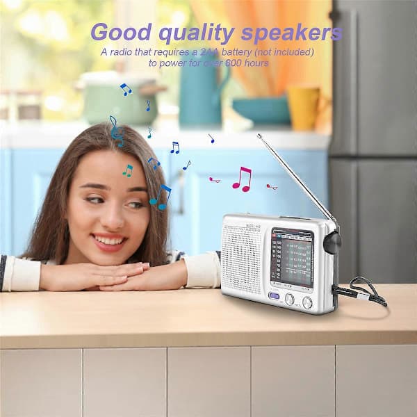 AM/FM/SW-radio sisä-, ulko- ja hätäkäyttöön kaiuttimella, hopea