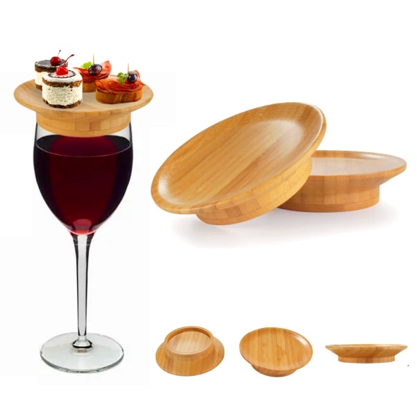 Vinglass Charcuterie Topper, Bambus Vinglass Topper, Vinglass forhindrer rødvin fra å sprute, for forrettstallerkener og desserter 6 pcs