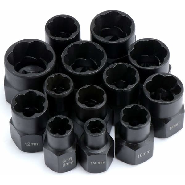 Pipenøkkelsett, mutterfjernere, pipe for skadede bolter (13 deler)