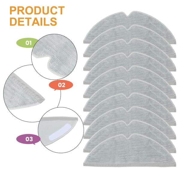 Udskiftningssæt til mikrofiber moppeklud kompatibel med Dreame D20 D20 Pro Plus robotstøvsuger, vaskbare puder, 10-pak