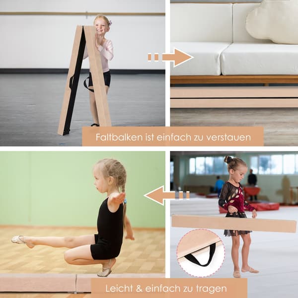 Sammenfoldelig gymnastik-balancebom, 210 cm, ruskindslignende overflade