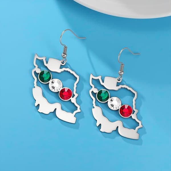 Iran Kort & Flag-tema Zirkon Rustfrit Stål Drop-øreringe — Iranske Smykker