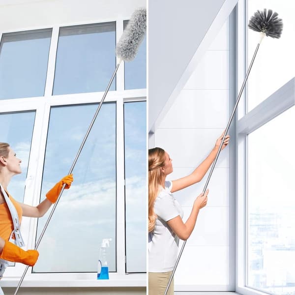 Telescopic Duster - Longest 250cm Microfiber Adjustable Handle 2 Bendable Brush Heads Washable and Rotatable Efficient Dusting_yu