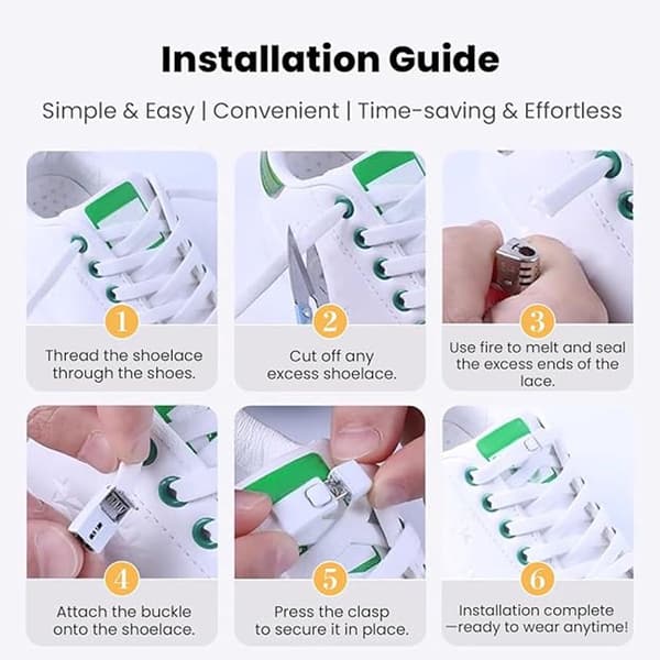 Elastic No-Tie Shoelaces - Locking Stretchy Flat Laces with Buckle for Sneakers, White, 100 cm