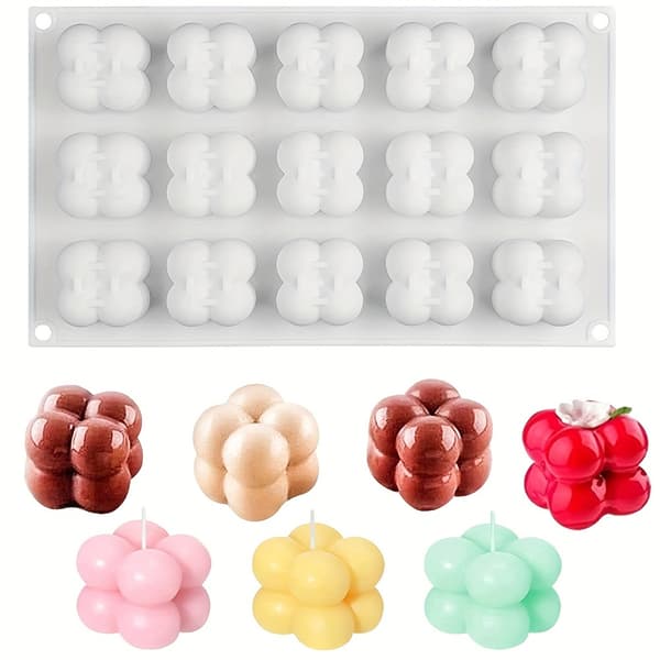 Silikonform Boblekube 15 Hull – 3D Kube for Sjokolade, Mousse & Lys