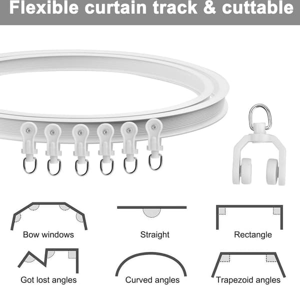 5 Meter Flexible Ceiling Track for Curtains Bendable Curtain Track with Mounting Accessories Ceiling Track for Windows Shower Curtains White