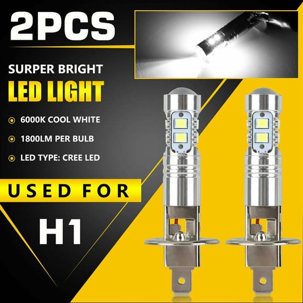 2 stk LED-tåkelys for bil 100W H1 LED-frontlyspærer 6000K 2835 SMD 10LED Super Bil Nærlys Frontlys