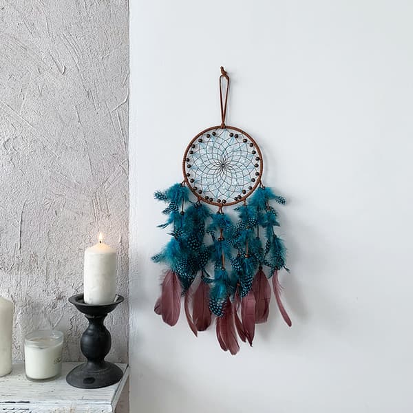 Retro Dark Blue Dream Catcher Feather Pendant Wind Chime Home Decor