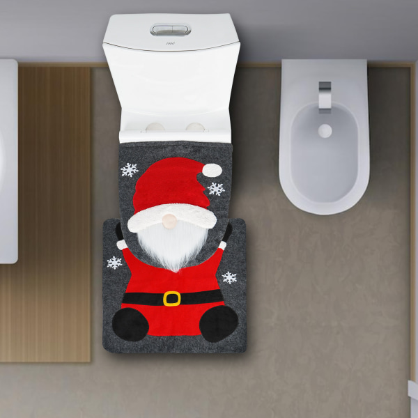 Julemands toiletbetræk Juletoiletbetræk dekorationssæt Julebadeværelsesdekorationer Toiletsædebetræk og tæppesæt B