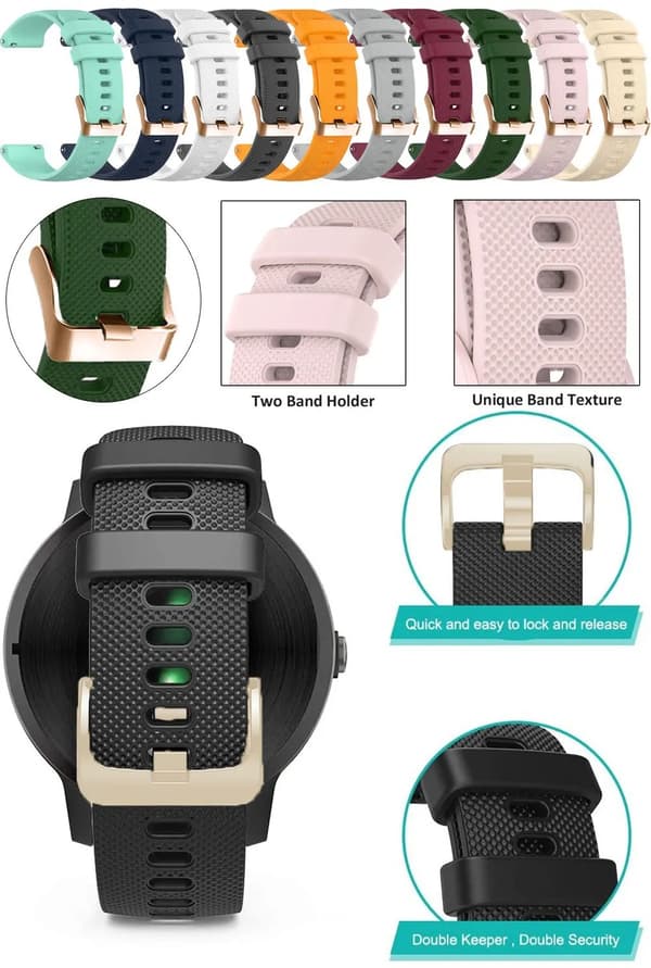 20mm silikonarmbånd for Garmin Venu 2S, Vivoactive 4S og 3S med rosegullfarget spenne - Grå