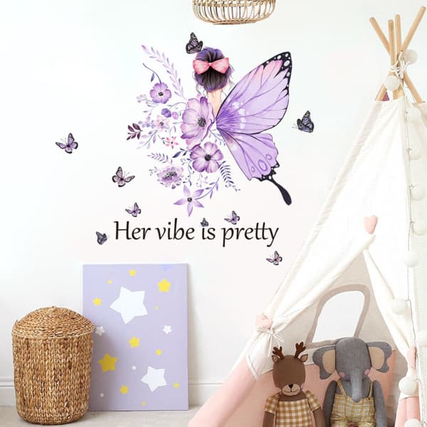 Perhosseinätarrat tytöille, violetit seinätarrat 30x60 cm