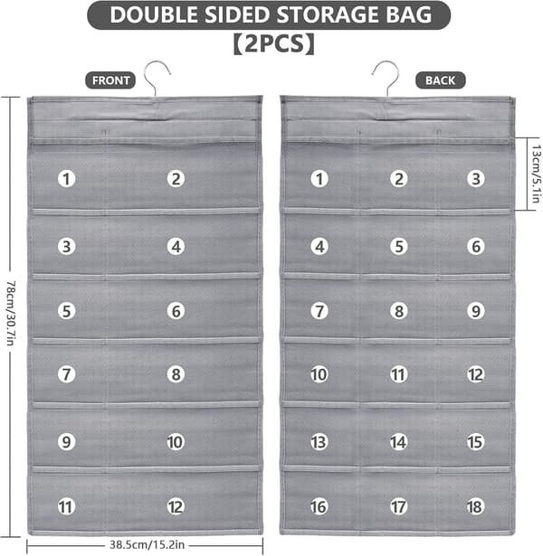 2-pack Hanging Wardrobe Organizer for Underwear, Socks, Bras, 30 Compartments Double-Sided Storage, Foldable and Space-Saving V V V