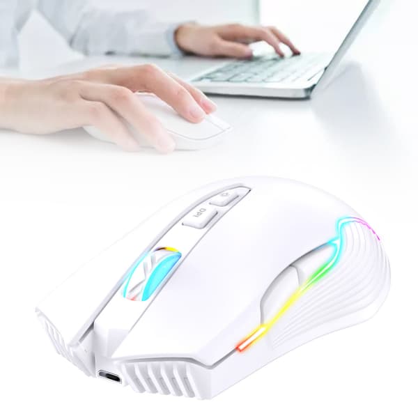 Wireless Mouse USB Rechargeable Ergonomic Wireless Gaming Mouse for Laptop White