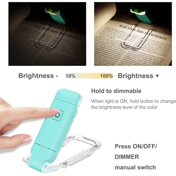 Bokleselys USB Oppladbart Leselys 3 Lysstyrkenivåer